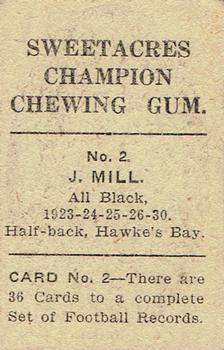 1930 Sweetacres Football Records #2 Jimmy Mill Back